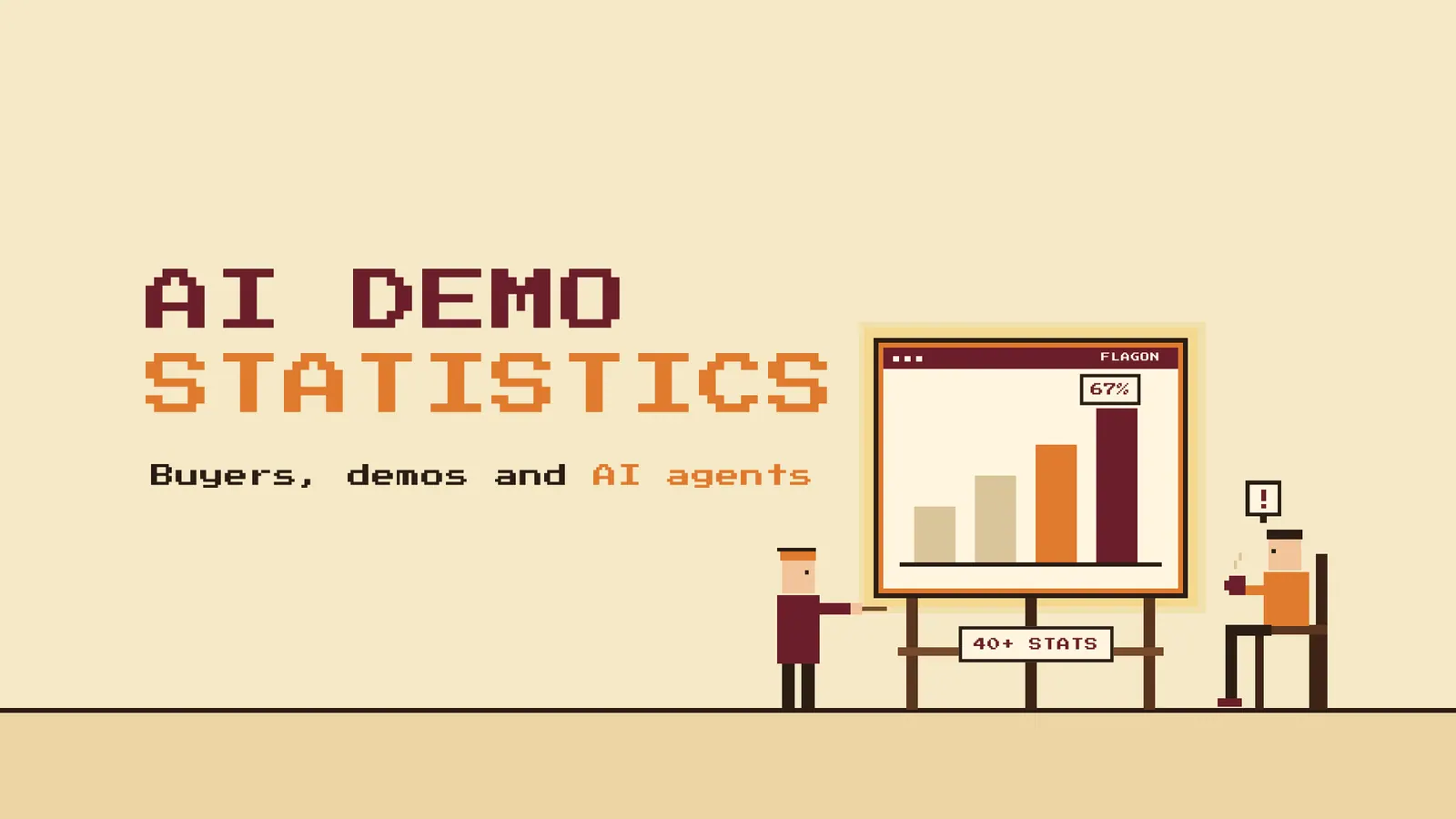 AI demo statistics: pixel art of a presenter pointing at a rising bar chart