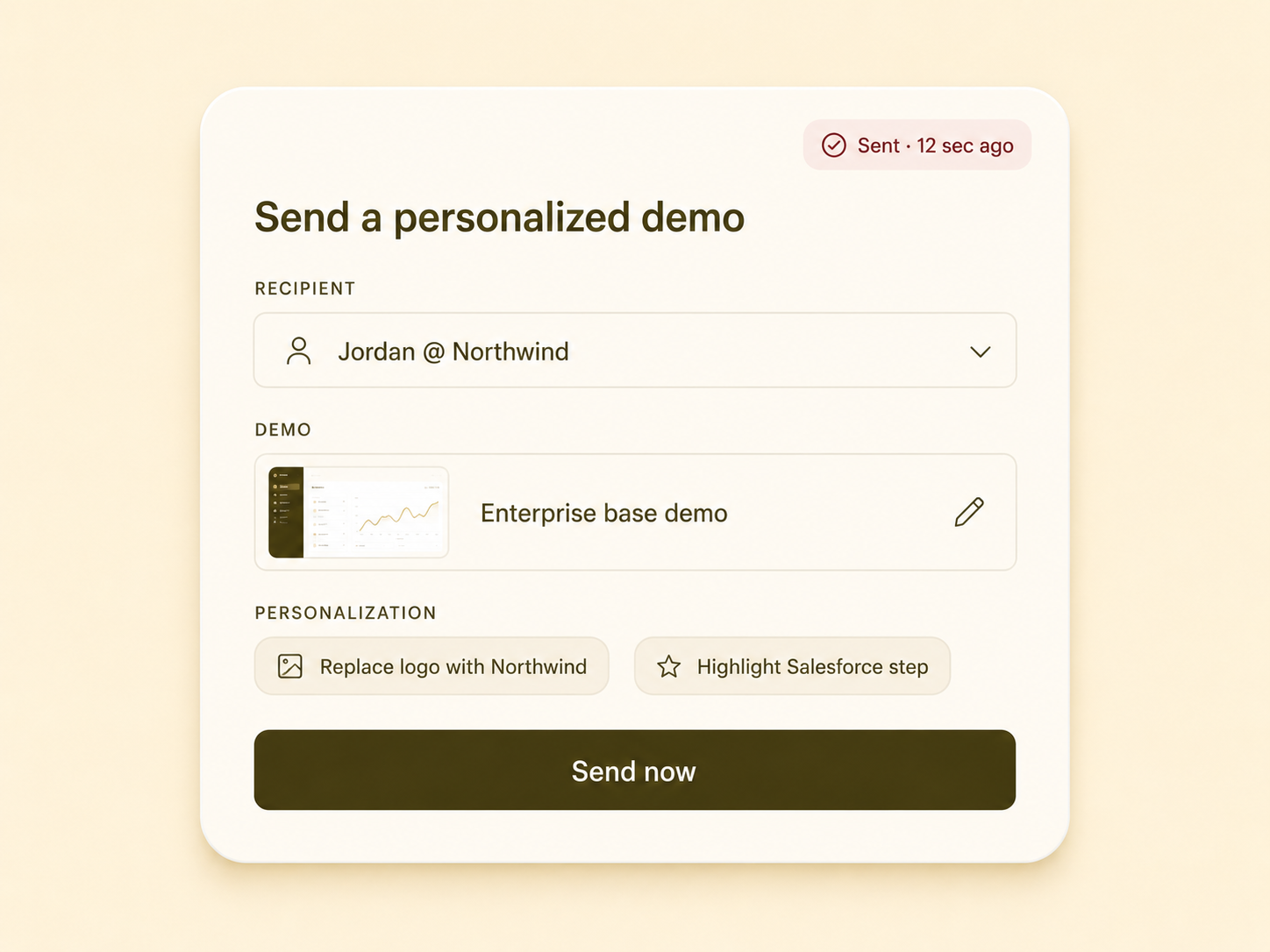 Send a personalized demo form with Jordan at Northwind as recipient